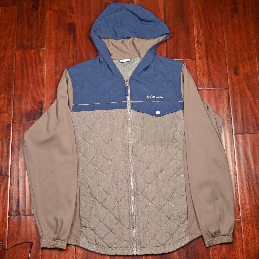 Columbia Hooded Quilted Jacket Blue and Green Men Large